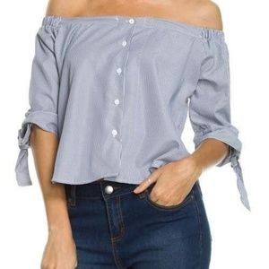 Striped off Shoulder button down